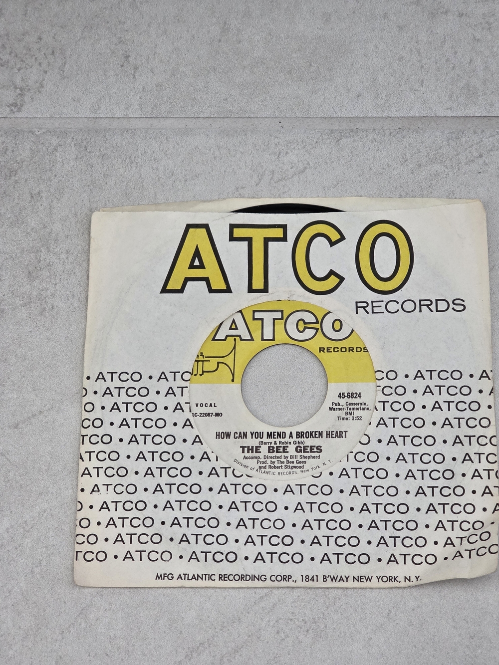 Vintage Bee Gees ATCO Records 45 RPM Single Sleeve - Yellow/White
